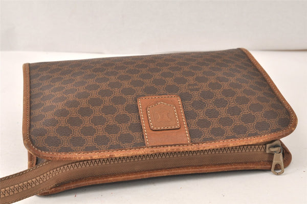 Authentic CELINE Macadam Blason Pattern Clutch Hand Bag PVC Leather Brown 5065K