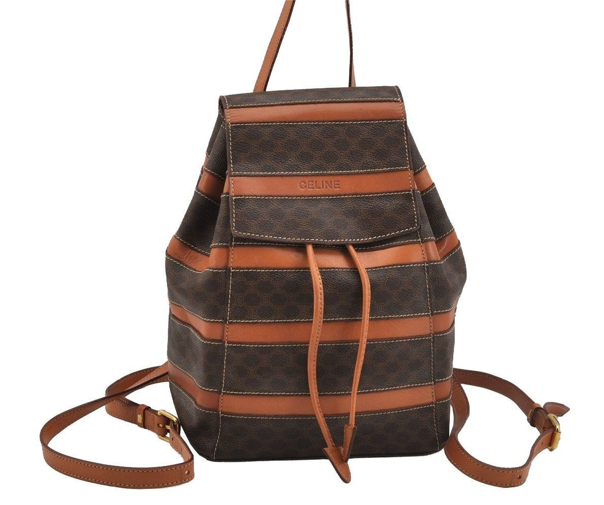 Authentic CELINE Macadam Blason Pattern Backpack Purse PVC Leather Brown 5066J