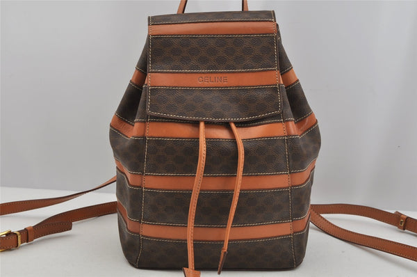 Authentic CELINE Macadam Blason Pattern Backpack Purse PVC Leather Brown 5066J