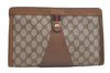 Authentic GUCCI Web Sherry Line Clutch Hand Bag Purse GG PVC Leather Brown 5066K