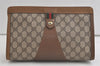 Authentic GUCCI Web Sherry Line Clutch Hand Bag Purse GG PVC Leather Brown 5066K