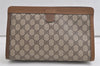 Authentic GUCCI Web Sherry Line Clutch Hand Bag Purse GG PVC Leather Brown 5066K