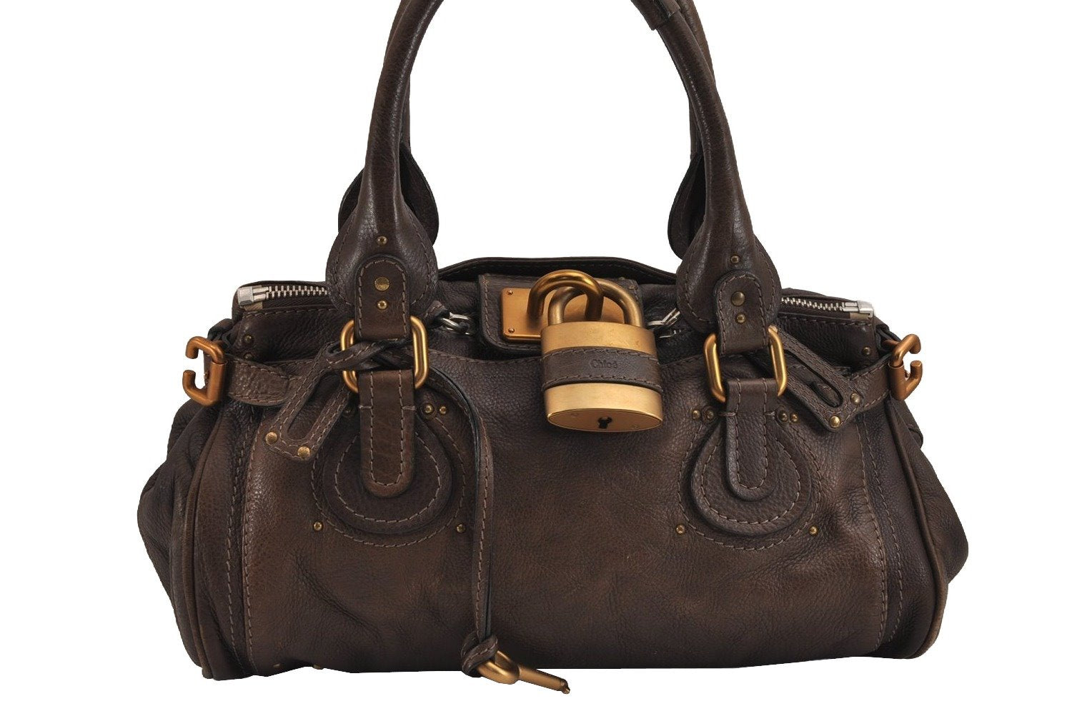 Authentic Chloe Vintage Paddington Leather Shoulder Hand Bag Brown 5067J