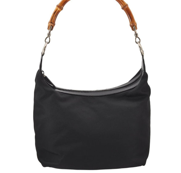 Authentic GUCCI Vintage Bamboo Shoulder Hand Bag Purse Nylon Leather Black 5067K