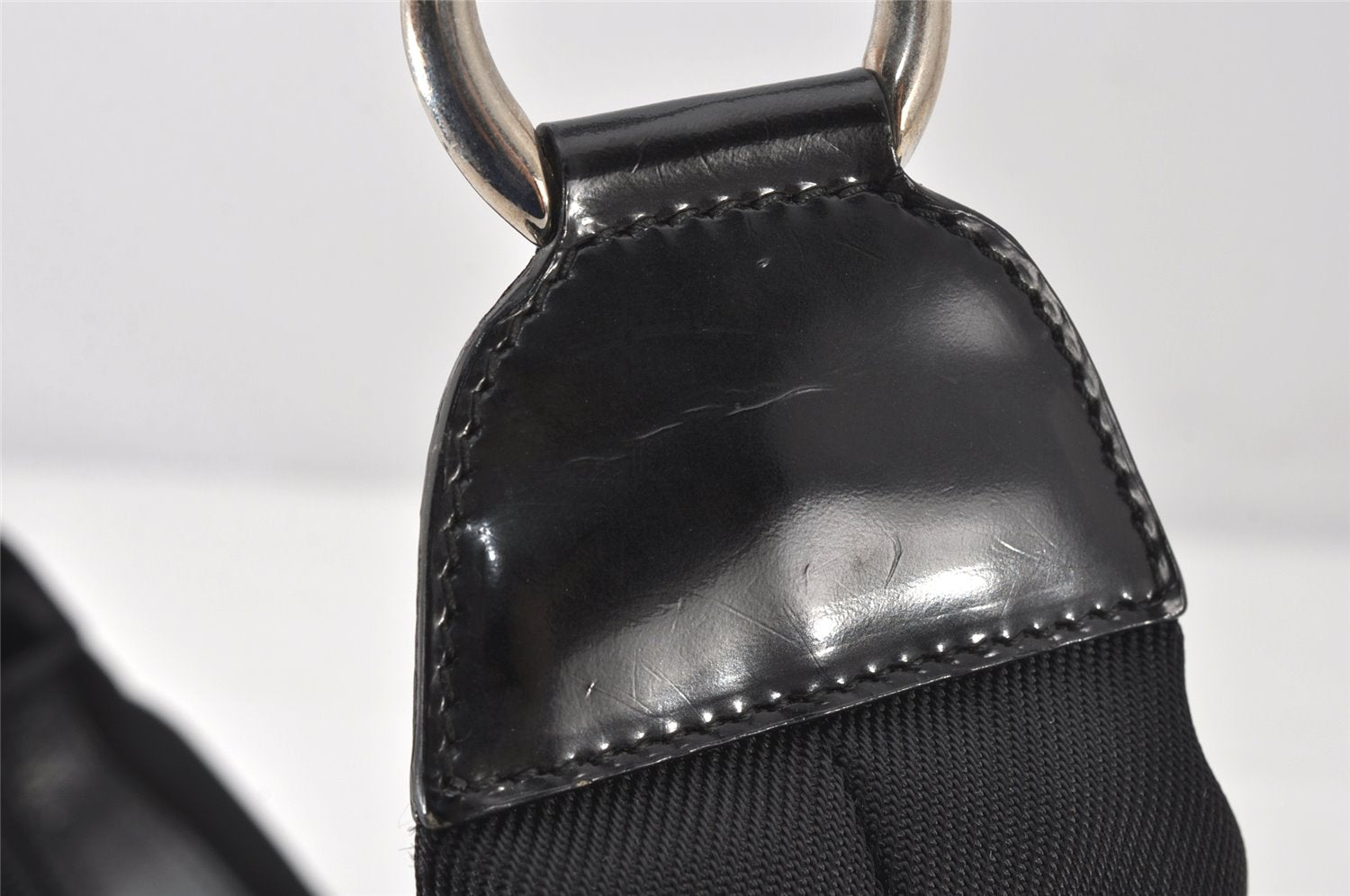Authentic GUCCI Vintage Bamboo Shoulder Hand Bag Purse Nylon Leather Black 5067K