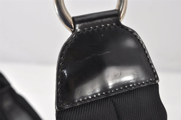 Authentic GUCCI Vintage Bamboo Shoulder Hand Bag Purse Nylon Leather Black 5067K