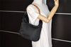 Authentic GUCCI Vintage Bamboo Shoulder Hand Bag Purse Nylon Leather Black 5067K