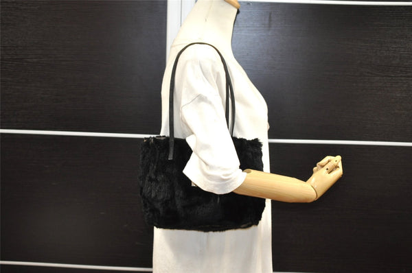 Authentic FENDI Vintage Shoulder Tote Bag Purse Fur Leather Black 5068I