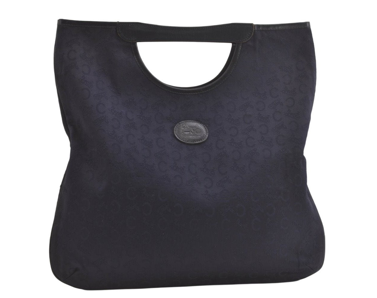 Authentic CELINE C Macadam Blason Tote Hand Bag Canvas Leather Navy Blue 5072K