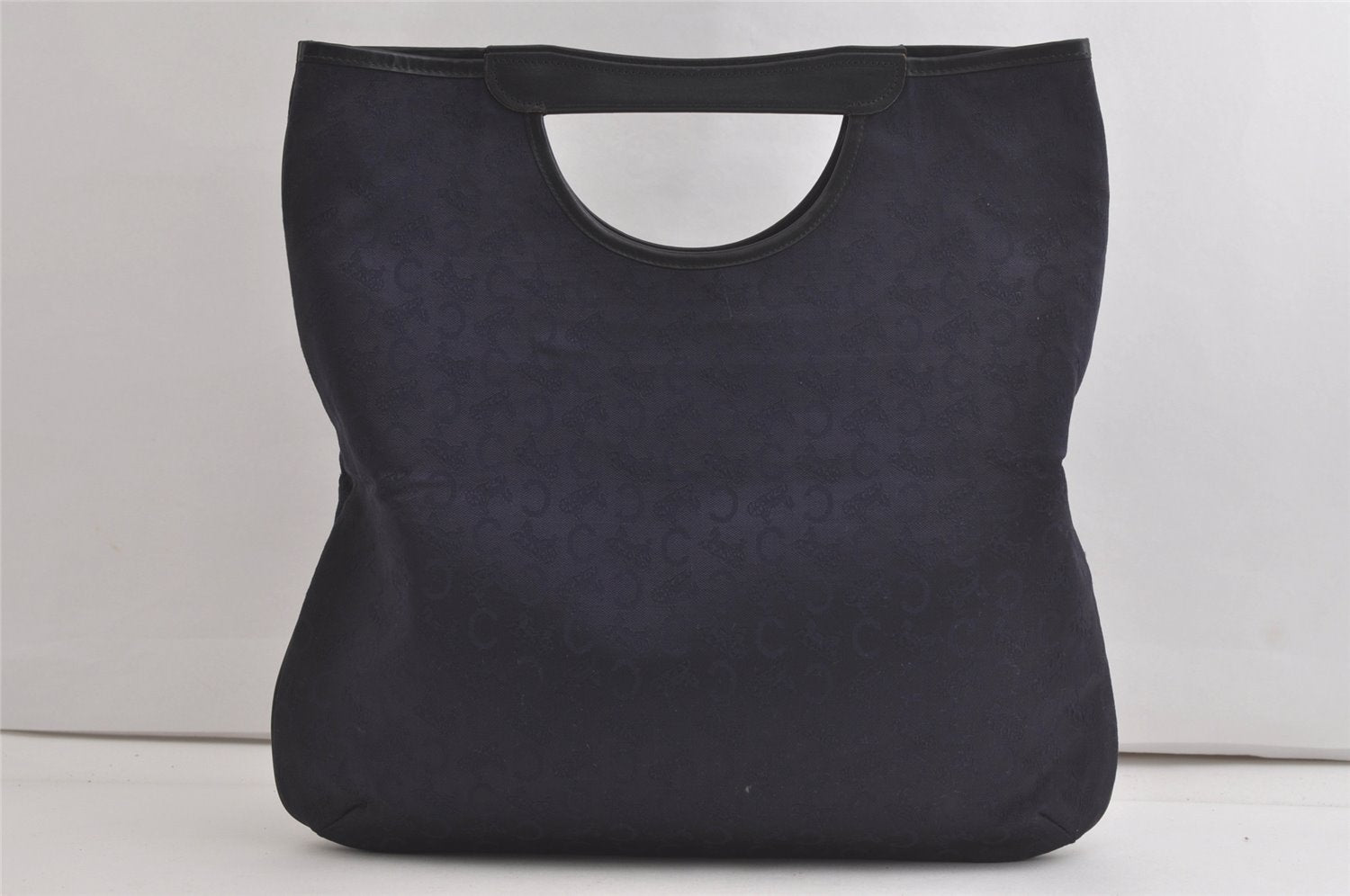 Authentic CELINE C Macadam Blason Tote Hand Bag Canvas Leather Navy Blue 5072K