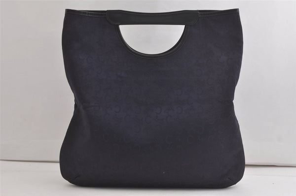 Authentic CELINE C Macadam Blason Tote Hand Bag Canvas Leather Navy Blue 5072K