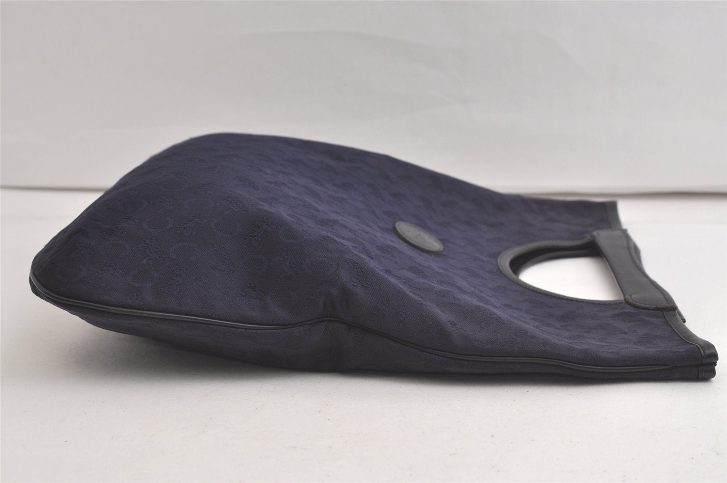 Authentic CELINE C Macadam Blason Tote Hand Bag Canvas Leather Navy Blue 5072K