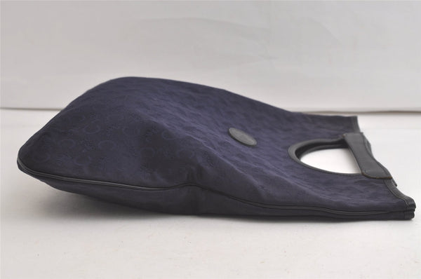 Authentic CELINE C Macadam Blason Tote Hand Bag Canvas Leather Navy Blue 5072K