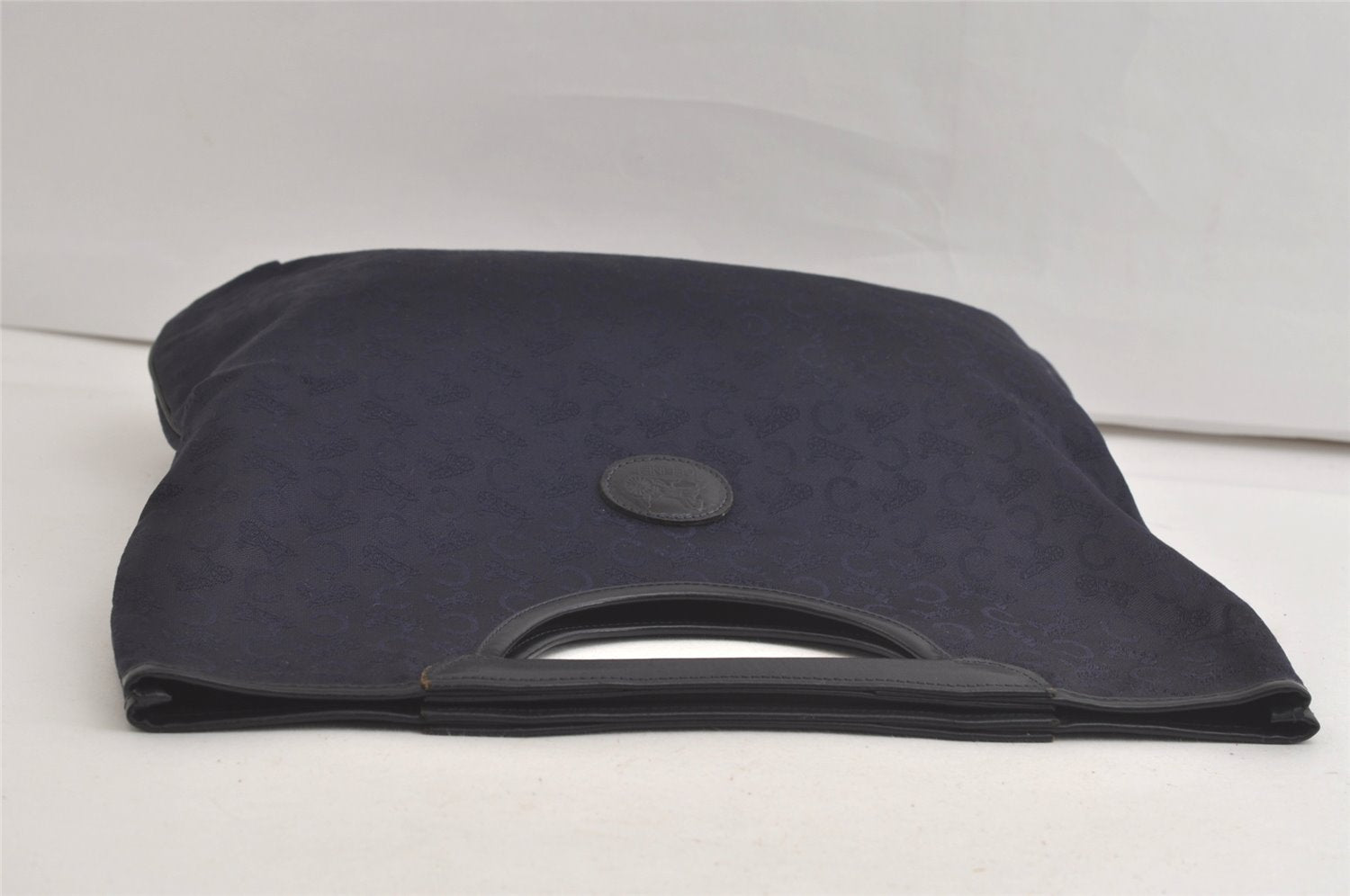 Authentic CELINE C Macadam Blason Tote Hand Bag Canvas Leather Navy Blue 5072K