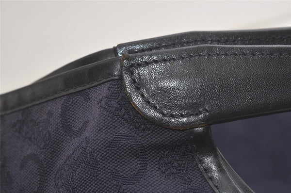 Authentic CELINE C Macadam Blason Tote Hand Bag Canvas Leather Navy Blue 5072K