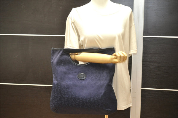 Authentic CELINE C Macadam Blason Tote Hand Bag Canvas Leather Navy Blue 5072K