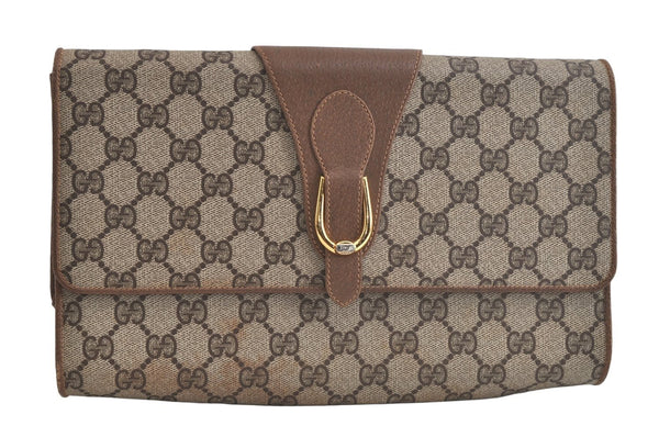 Authentic GUCCI Vintage Shoulder Clutch Bag GG PVC Leather Brown Junk 5073K