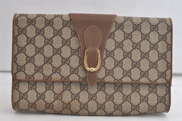 Authentic GUCCI Vintage Shoulder Clutch Bag GG PVC Leather Brown Junk 5073K