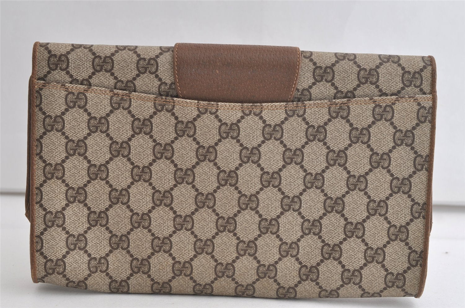 Authentic GUCCI Vintage Shoulder Clutch Bag GG PVC Leather Brown Junk 5073K