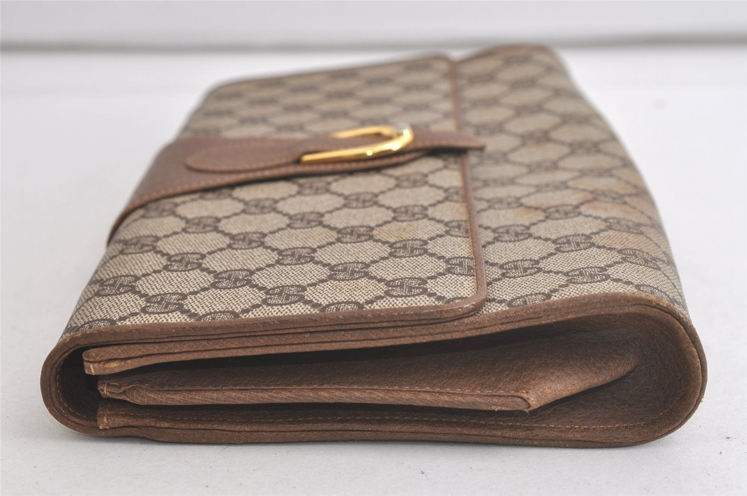 Authentic GUCCI Vintage Shoulder Clutch Bag GG PVC Leather Brown Junk 5073K