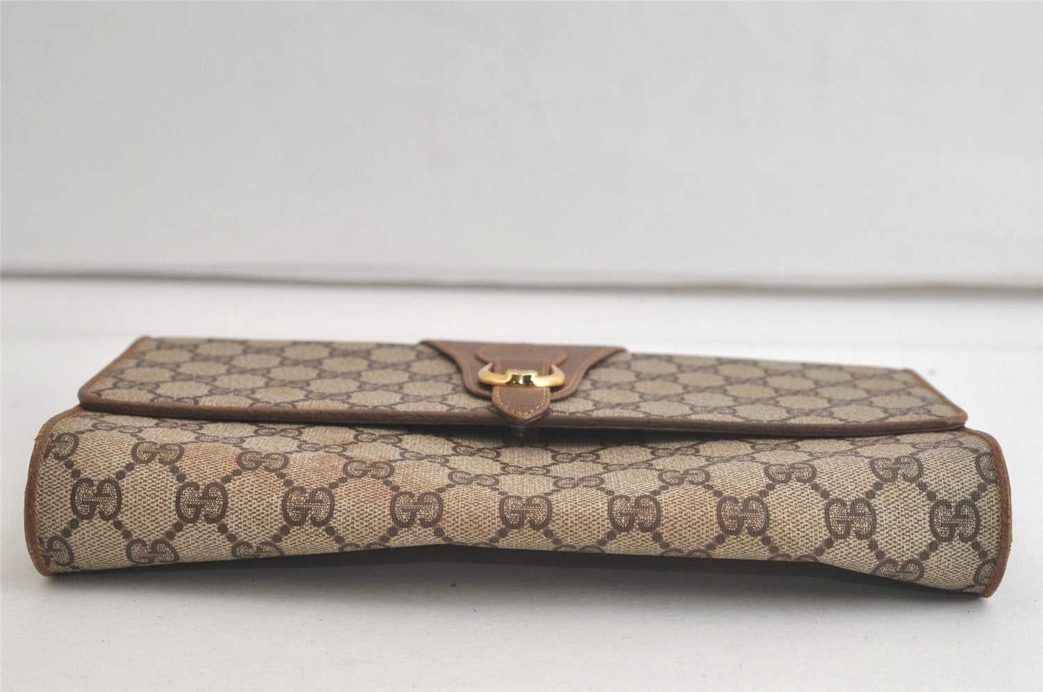 Authentic GUCCI Vintage Shoulder Clutch Bag GG PVC Leather Brown Junk 5073K