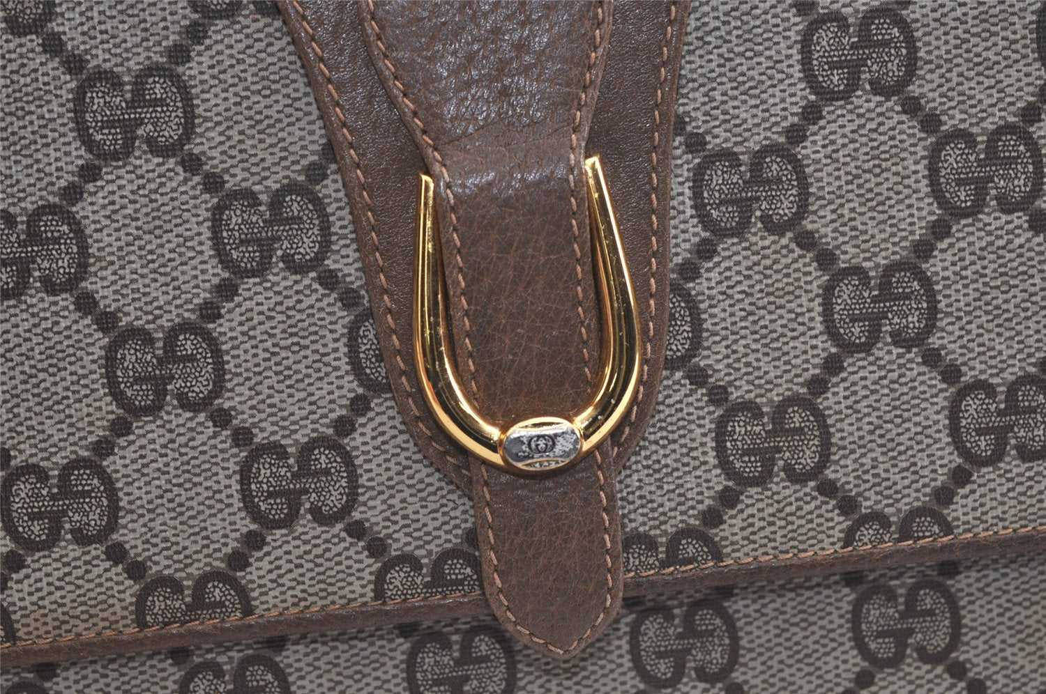 Authentic GUCCI Vintage Shoulder Clutch Bag GG PVC Leather Brown Junk 5073K