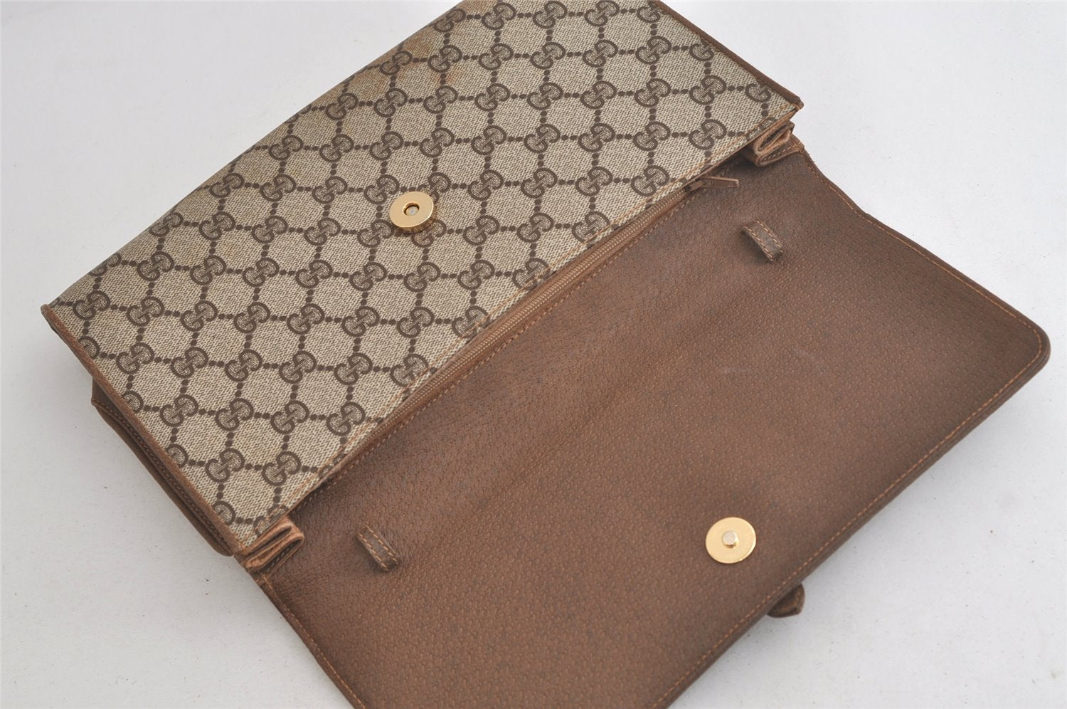 Authentic GUCCI Vintage Shoulder Clutch Bag GG PVC Leather Brown Junk 5073K