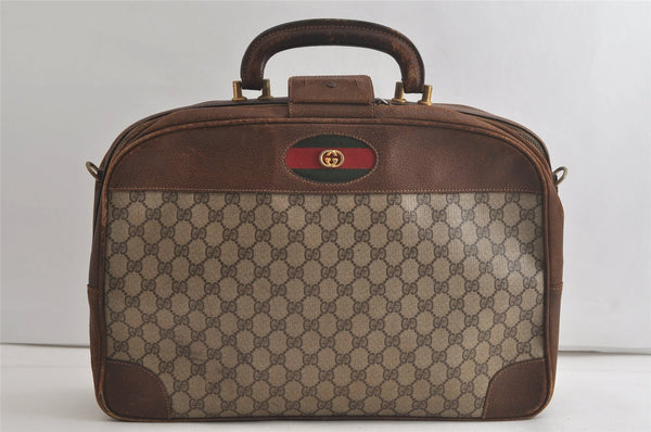 Auth GUCCI Web Sherry Line 2Way Travel Trunk Case GG PVC Leather Brown 5074K