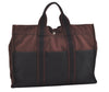 Authentic HERMES Fourre Tout MM Hand Tote Bag Canvas Black Bordeaux 5075J