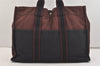 Authentic HERMES Fourre Tout MM Hand Tote Bag Canvas Black Bordeaux 5075J