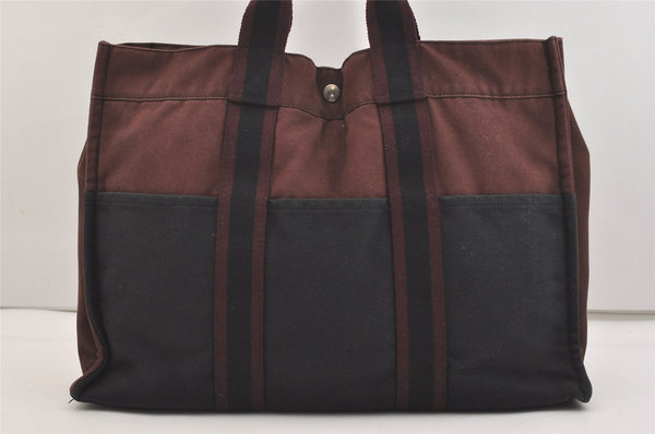 Authentic HERMES Fourre Tout MM Hand Tote Bag Canvas Black Bordeaux 5075J