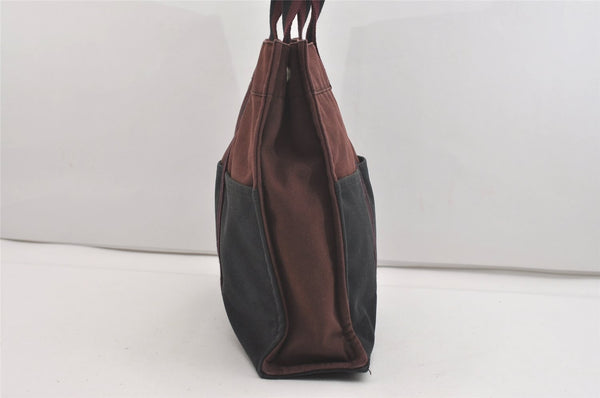 Authentic HERMES Fourre Tout MM Hand Tote Bag Canvas Black Bordeaux 5075J