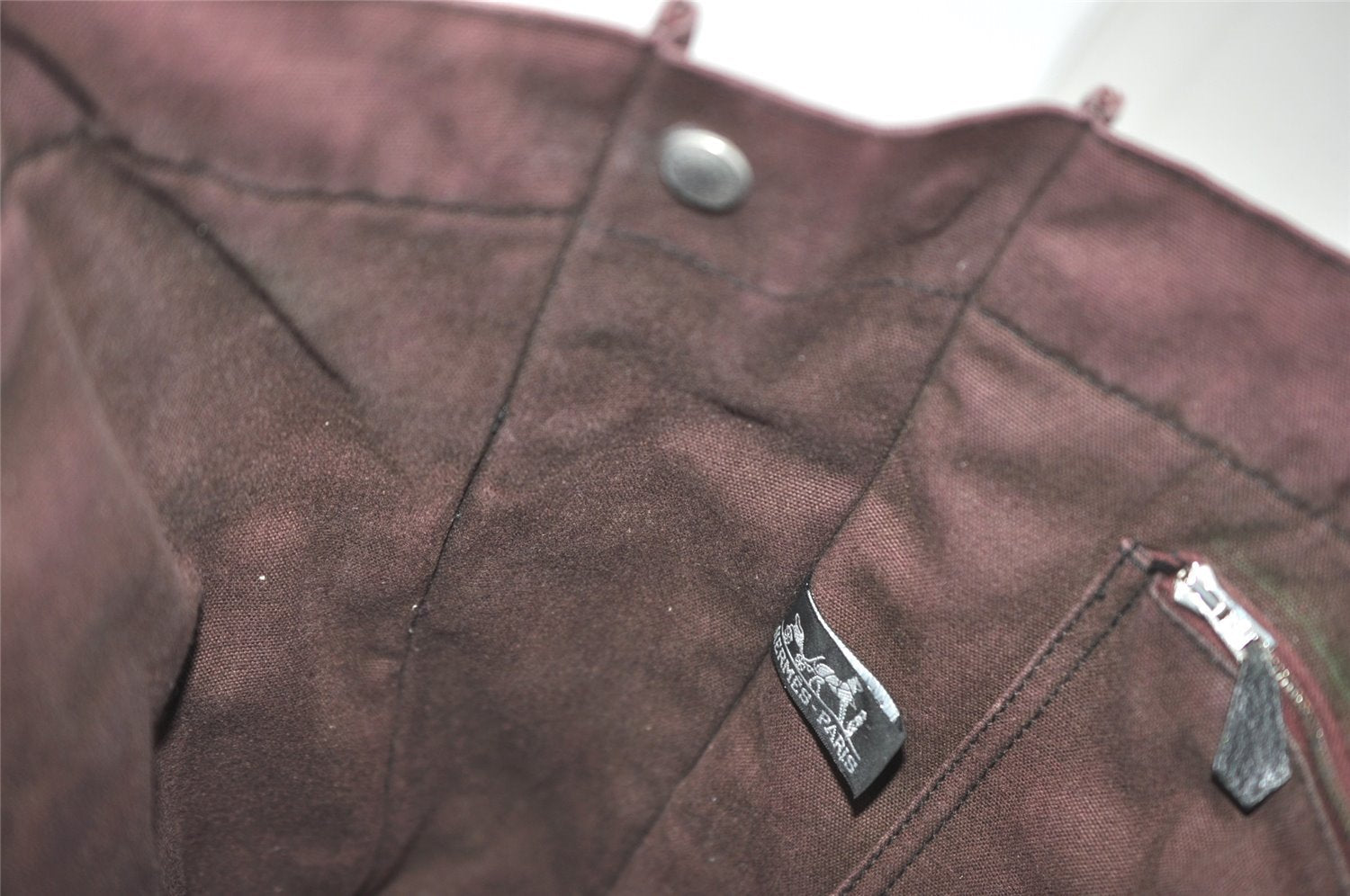 Authentic HERMES Fourre Tout MM Hand Tote Bag Canvas Black Bordeaux 5075J