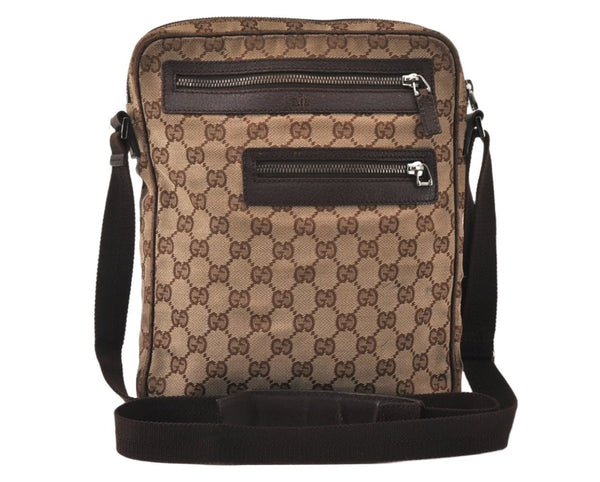 Authentic GUCCI Shoulder Cross Body Bag GG Canvas Leather 92551 Brown 5076K