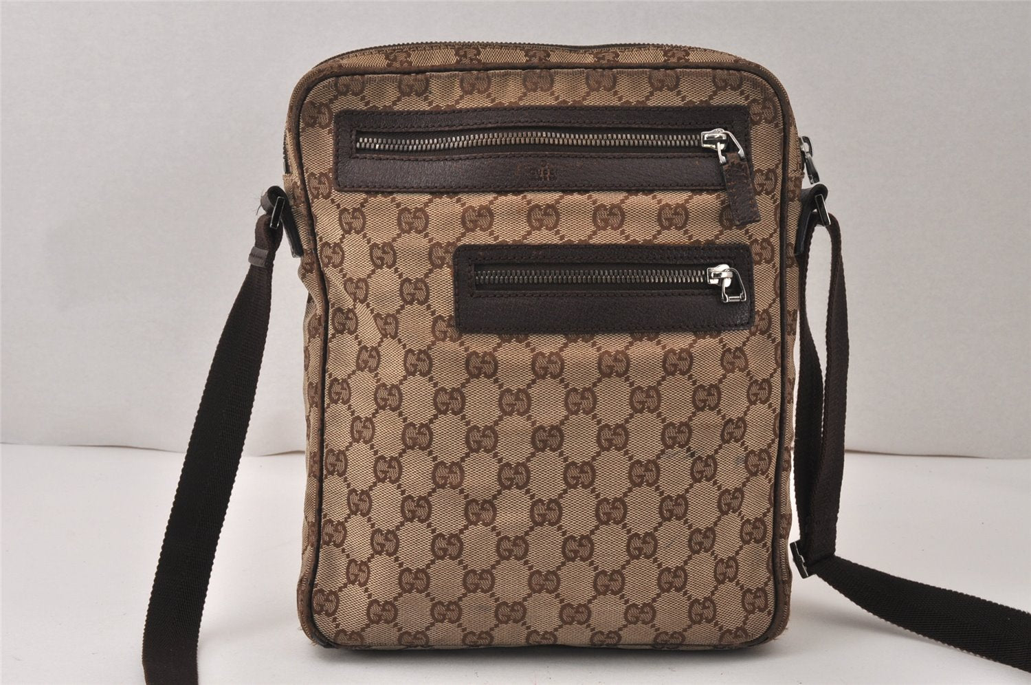 Authentic GUCCI Shoulder Cross Body Bag GG Canvas Leather 92551 Brown 5076K