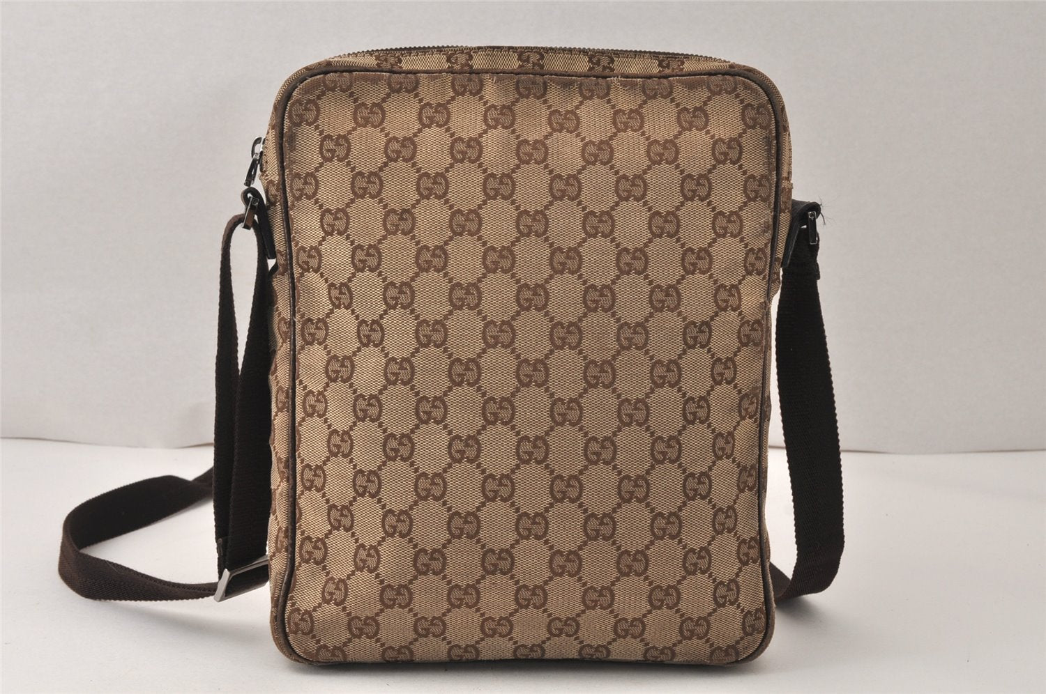 Authentic GUCCI Shoulder Cross Body Bag GG Canvas Leather 92551 Brown 5076K