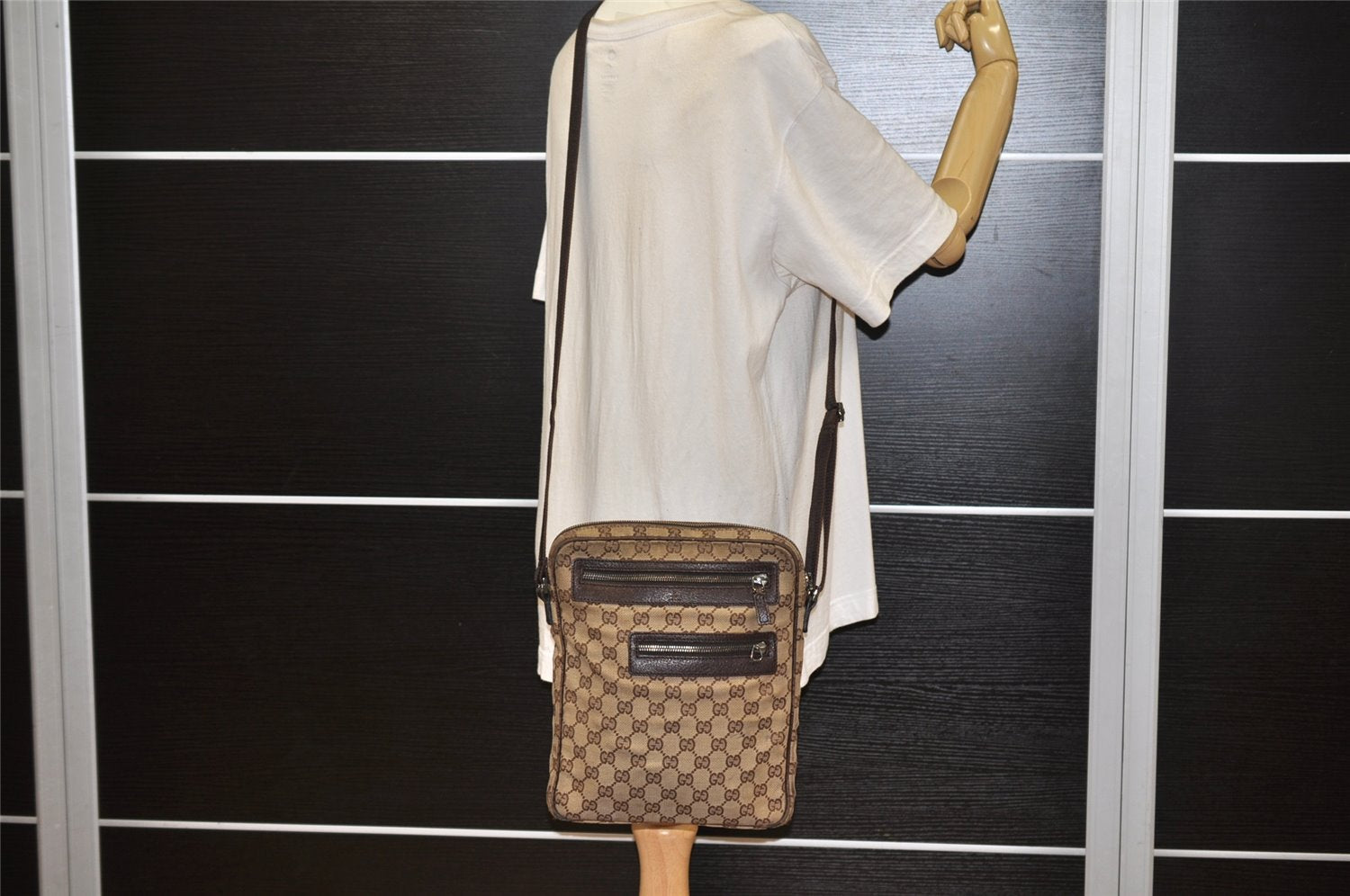 Authentic GUCCI Shoulder Cross Body Bag GG Canvas Leather 92551 Brown 5076K