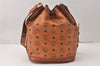 Authentic MCM Visetos Leather Shoulder Cross Body Drawstring Bag Brown 5077K