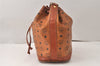 Authentic MCM Visetos Leather Shoulder Cross Body Drawstring Bag Brown 5077K