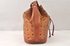 Authentic MCM Visetos Leather Shoulder Cross Body Drawstring Bag Brown 5077K