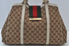 Authentic GUCCI Web Sherry Line Shoulder Tote Bag GG Canvas Leather Brown 5078I