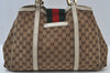 Authentic GUCCI Web Sherry Line Shoulder Tote Bag GG Canvas Leather Brown 5078I