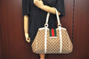 Authentic GUCCI Web Sherry Line Shoulder Tote Bag GG Canvas Leather Brown 5078I