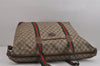 Authentic GUCCI Web Sherry Line Travel Boston Bag GG PVC Leather Brown 5079J