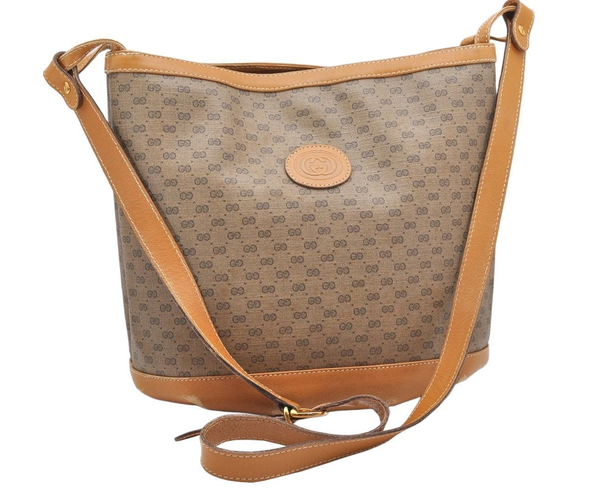 Authentic GUCCI Micro GG PVC Leather Shoulder Cross Body Bag Brown 5079K