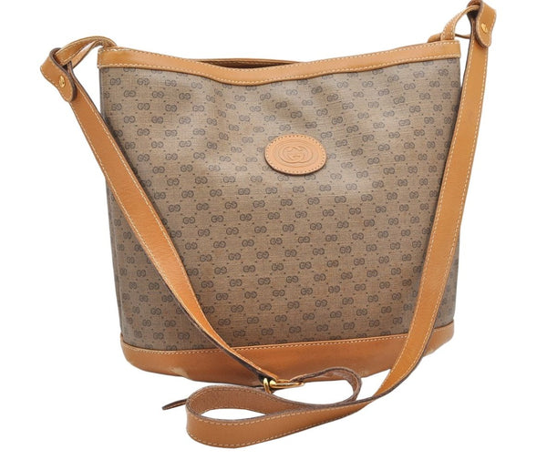 Authentic GUCCI Micro GG PVC Leather Shoulder Cross Body Bag Brown 5079K