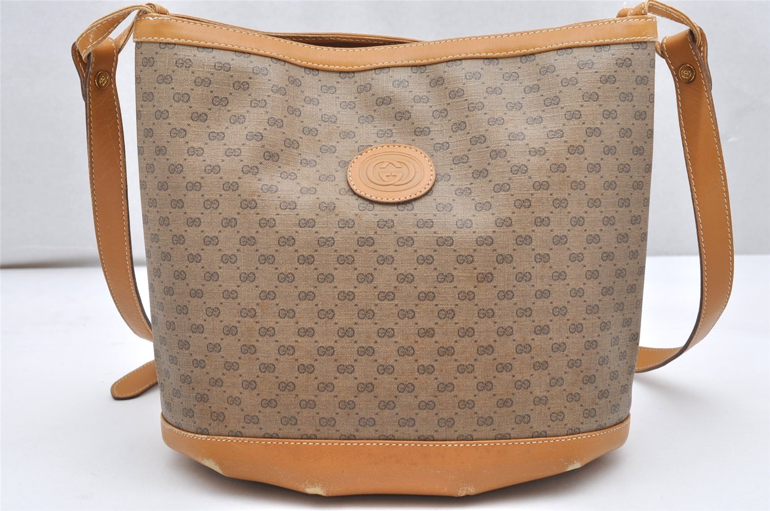 Authentic GUCCI Micro GG PVC Leather Shoulder Cross Body Bag Brown 5079K