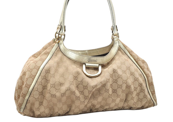 Authentic GUCCI Abbey Shoulder Tote Bag GG Canvas Leather 189835 Beige 5081K