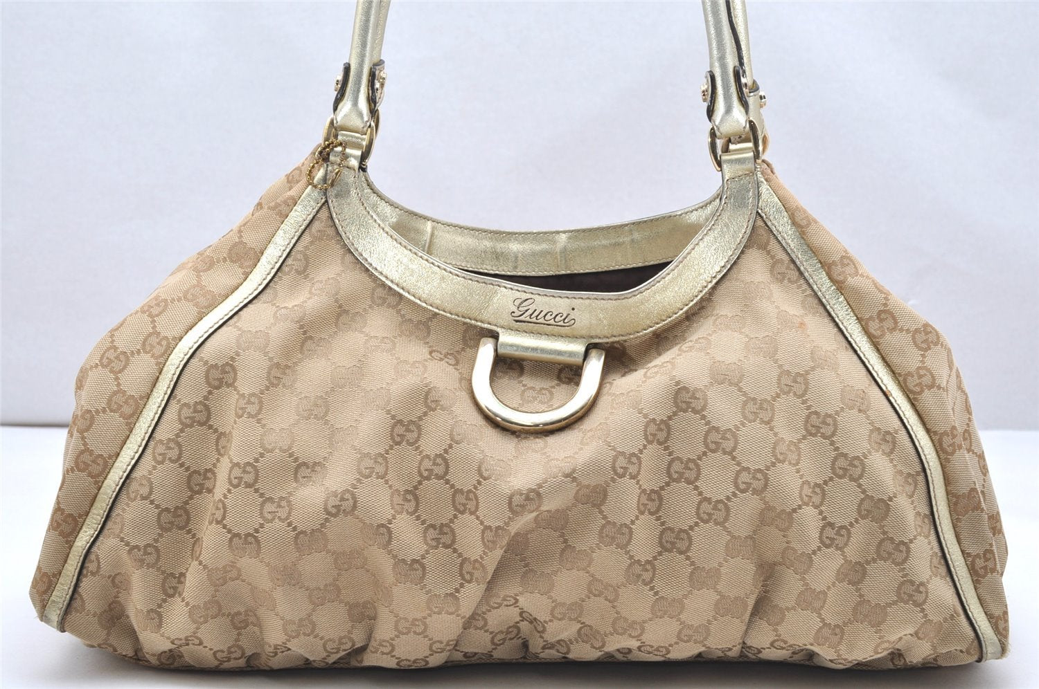 Authentic GUCCI Abbey Shoulder Tote Bag GG Canvas Leather 189835 Beige 5081K