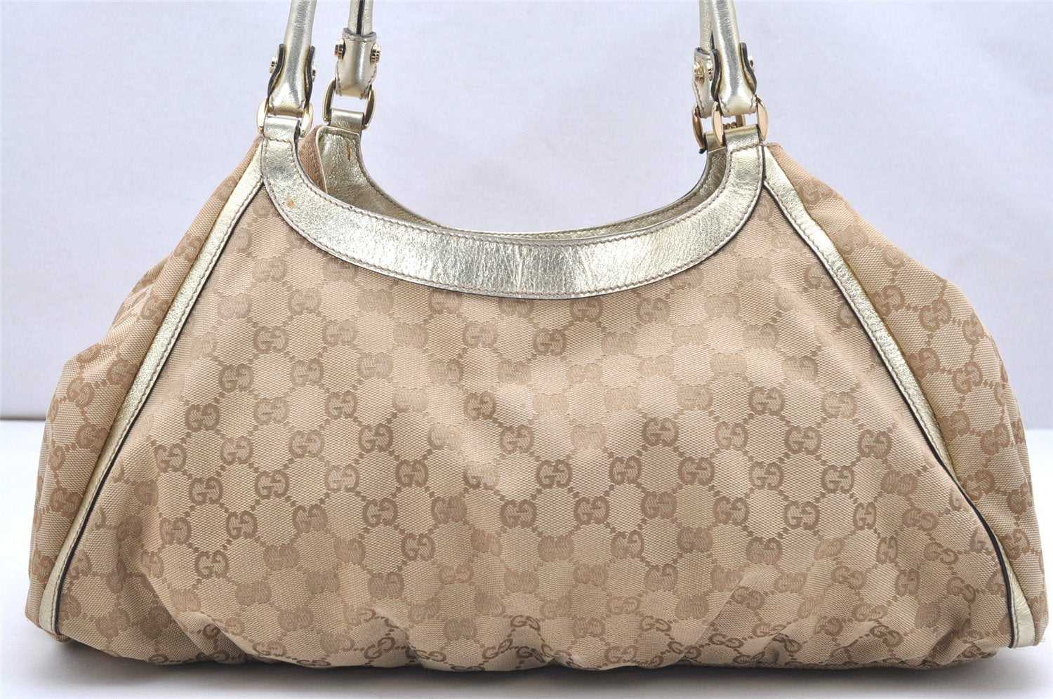 Authentic GUCCI Abbey Shoulder Tote Bag GG Canvas Leather 189835 Beige 5081K